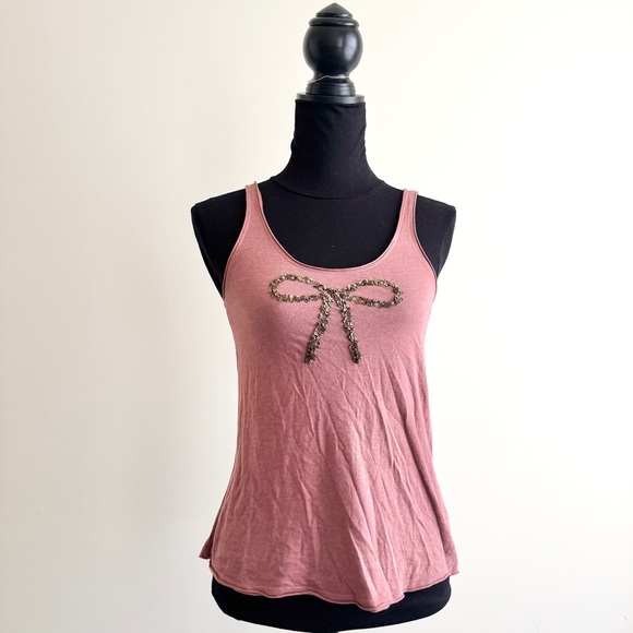 aerie Tops - Rare Aerie Y2K Sequin Bow embellished Tank Top Ballet Coquette size small